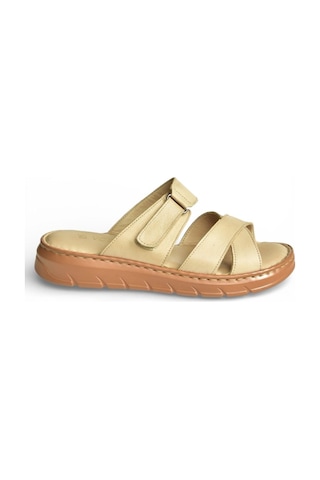 Fox Shoes Y555532503 Bej Hakiki Deri Kadın Terlik Bej