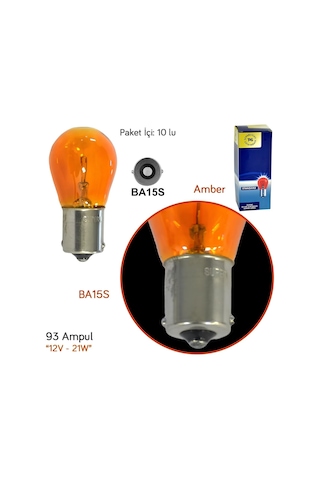 Tas 10X PY21W Uyumlu 12V 21W 93 Sinyal Ampul Turuncu Amber 10 Adet