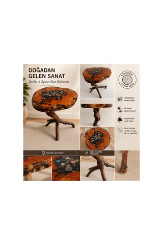 Epoksi Ve Doğal Ağacın Eşsiz Birleşmesi El Emeği Yan Sehpa Üst Tabla 47x47 Cm Yükseklik 66 Cm Üst Tabla Kalınlığı 5 Cm