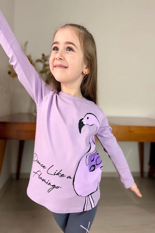 Flamingo Desenli Lila Renk Kız Çocuk Mevsimlik Taytlı Takım Lila