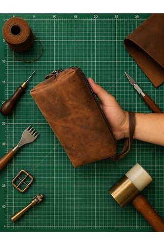 Vintage Leather Craft Hakiki Deri Erkek Çantası Acı Kahverengi
