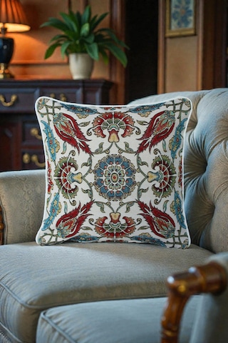 Kırlent Kılıfı Goblen Dokuma Kumaş - 45x45cm Çift Taraflı Biyeli Dekoratif Kırlent Kılıfı - Vs-1064 Çok Renkli