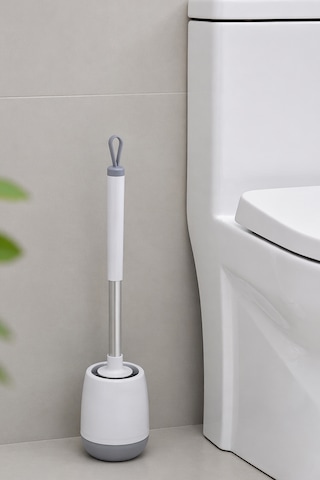 Silikon Klozet Ve Wc Fırçası - Paslanmaz Alüminyum Sap - Vidasız Duvar Askılı Güçlü Yapışkan