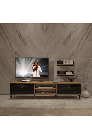 Decoraktiv Eko 4 Mdf Dvd Gold Tv Ünitesi Tv Sehpası Pera - Siyah