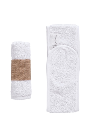 Saç Bandı & 30x30 Cm Havlu 2li Set %100 Pamuk Bukle Sporcu Ma Beyaz