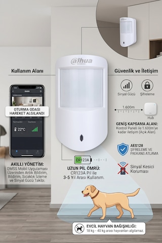 Dahua Dhı-ard 1233-w2 868 Kablosuz Pır Dedektör Akıllı Hareket Sensörü Evcil Hayvan Uyumlu Ev Ofis Alarm Sistemi