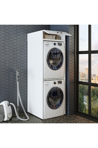 Banyo Dolabı 196,2 X 67 Cm Çamaşır Ve Kurutma Makinesi Dolabı Byz Mat Beyaz