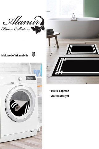 Dekoreko Kaymaz Taban Djt 2 Li Banyo Paspas Takımı Trend Saçaklı Modern 1669 Siyah