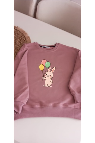 Kız Çocuklar Balonlu Tavşan Baskılı Pudra Rengi Sweatshirt Pudra Kız Çocuklar Balonlu Tavşan Baskılı Pudra Rengi Sweatshirt Pudra