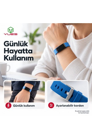 Yues Akıllı Bileklik Nabız Ölçer Adım Sayar Uyku Takipli Mavi