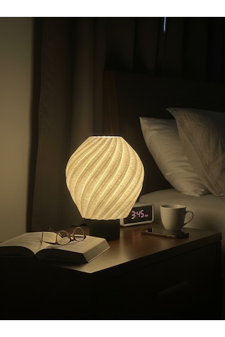 Lalezar Mermer Görünümlü Lamba - Modern Masa Ve Gece Lambası Ambiyans Lambası, Dekoratif Led Abajur Beyaz