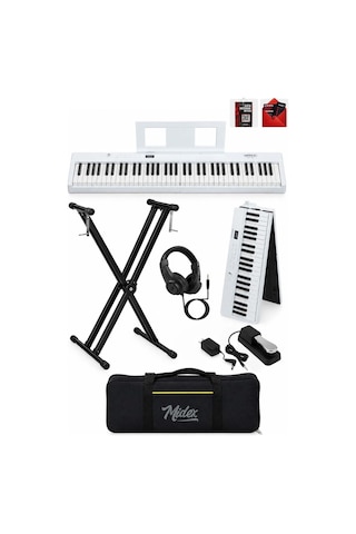 Midex PLX-100WH-ST Taşınabilir Dijital Piyano Tuş Hassasiyetli 88 Tuş Bluetooth Şarjlı (STAND Sustain Kulaklık Çanta Metod)