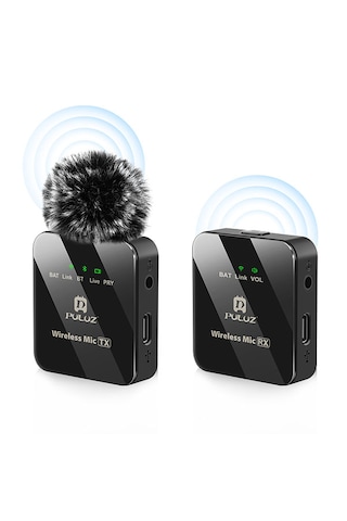 Puluz 1 Tx+1 Rx Kablosuz Bluetooth Yaka Mikrofonu Akış Ekipmanı
