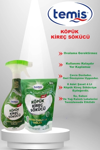Temis Köpük Kireç Sökücü & Parlatıcı Toz Yedek Şişe 8 Şaset Toz Ve Şişe