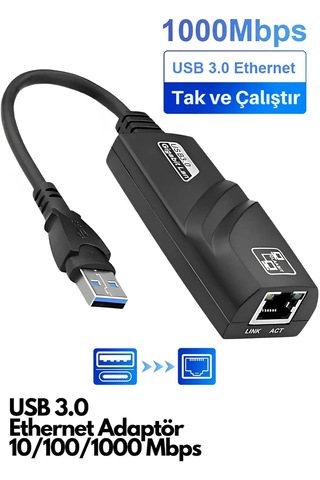Usb 3.0 To Ethernet Adaptör 10-100-1000 Mbps Lan Dönüştürücü Laptop Ve Pc İçin Yüksek Hızlı Rj45 Ağ Bağlantı Adaptörü