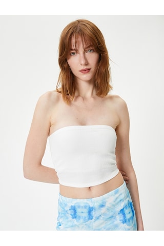 Koton Crop Straplez Üst Dokulu Beyaz 4sak10031ek Beyaz