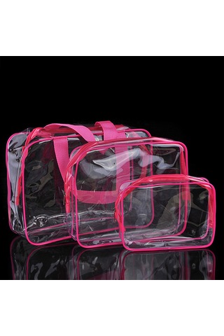 Xiyyadms Kırmızı 3'lü Set - Şeffaf Pvc Su Geçirmez Makyaj Çantası, Tuvalet Malzemeleri Ve Gereçler İçin Taşınabilir Depolama Çantası S-m-l Boyutları Kırmızı