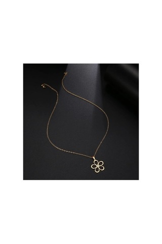 Lunarie Çizgisel Çiçek Figürlü Kolye 14k Gold Kararmaz Çelik Altın