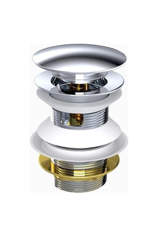 Sifon Tapası - Bas Aç - Parlak Krom Başlıklı -taşma Delikli-pis Su Çıkış Borusu Hariç