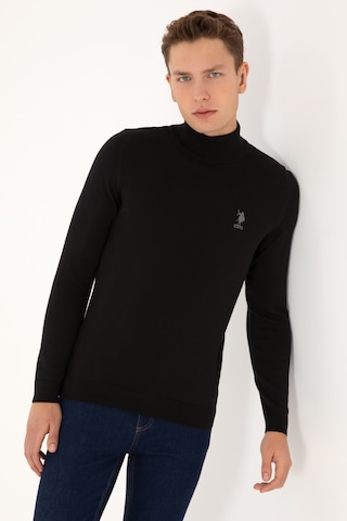 U.S. Polo Assn. Erkek Slim Fit Yarım Balıkçı Yaka Siyah Basic Kazak 50307783-VR046