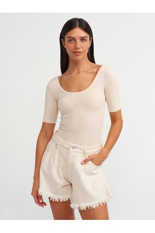 Dilvin Kısa Kollu Bodysuit Bej Melanj Bej