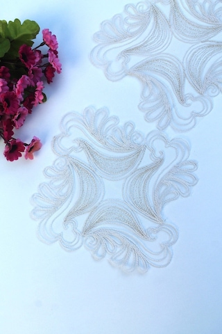 6 Adet Kare Motifli Krem Gold Simli Bardak Altlığı & Peçete Altın