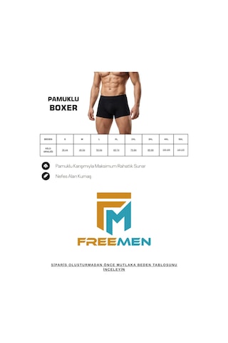 Freemen Erkek 10 Lu Pamuklu Slim Fit Boxer Seti Geniş Beden Aralığı Siyah-antrasit