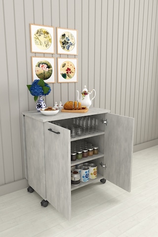 Asra Trend Mutfak Adası Yemek Masası MA-01 %100 MDF Çok Amaçlı Tekerlekli Hazırlık Masası Retro Taş