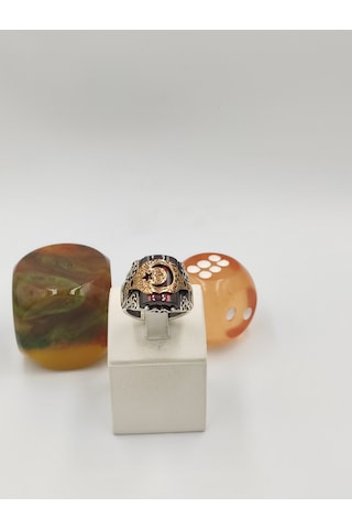 Kırmızı Kehribar Taşlı Ayyıldız 925 Ayar 24 Mm 14,50 G. Erkek Yüzüğü Kırmızı