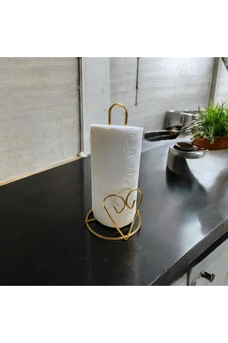Kalp Detaylı Gold Metal Kağıt Havluluk - Tezgah Üstü - Mutfak/banyo Gold