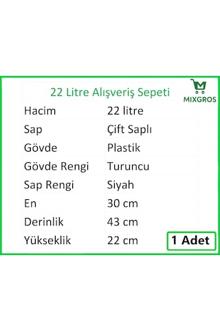Plastik Market Alışveriş El Sepeti 22 Litre Turuncu 1 Adet Turuncu