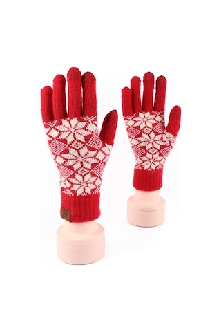 Kışlık Kadın Eldiven: Yün Örme, Kalın Sıcak-kırmızı Kırmızı