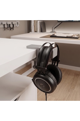 Masa Kenarı Kulaklık Standı, Gri Kulaklık Standı, 0-5 Cm Masa Kalınlığına Uyumlu, Dayanıklı Gaming Kulaklık Askısı, Kulaklık Tutucu