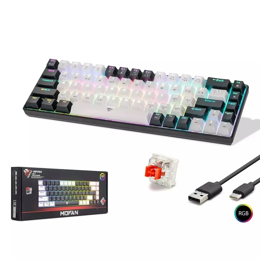 Mofan Mf1703w Gaming Mekanik Klavye Trı Mod Rgb Red Switch - Beyaz Siyah