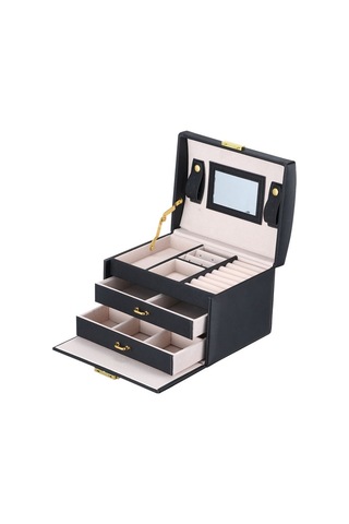 Sones Basit Taşınabilir Mücevher Kutusu Küpe Yüzük Saklama Konsolidasyon Kutusu Çekmeceli, Boyut: 17,5 X 14 X 13 Cm Siyah