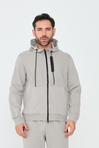 White Stone Bej Kapüşonlu Fermuarlı Erkek Sweatshirt Khaık