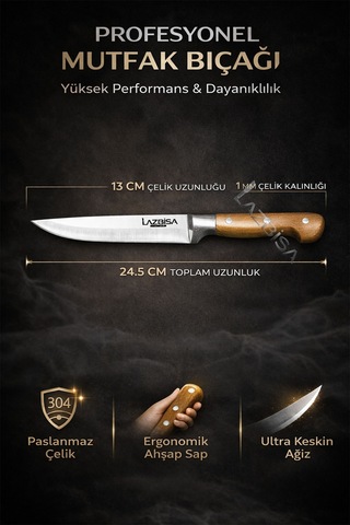 Lazbisa Mtf-048 Hand Craft Mutfak Bıçak Seti Et Ekmek Sebze Meyve Doğrama Bıçağı 6 Lı Günlük Kullanım Kırmızı