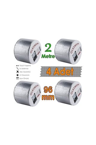 4 Adet Çatı İzolasyon Bandı 96 Mm X 2 Mt Su Sızdırmazlık Geçirmez Delik Yalıtım Çamur Boru Sakız Tamir Bant