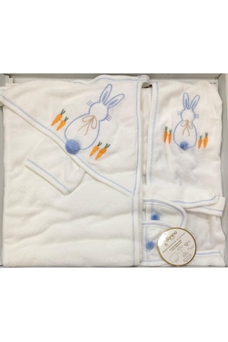 Donino %100 Pamuk 4 Lü Set Nakışlı Bebek Bornoz Seti