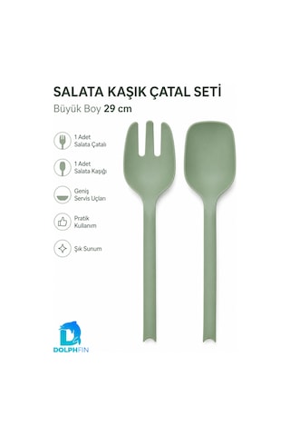 Salata Kaşık Çatal Seti 2 Li Büyük Boy 29 Cm Yeşil Plastik Servis Kaşığı Ve Çatalı