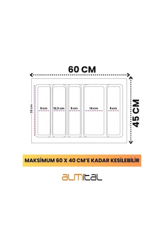 60x45 Cm. 5 Gözlü Antrasit Çekmece Içi Kepçelik 60 40 Cm'e Kadar Kesebilirsiniz