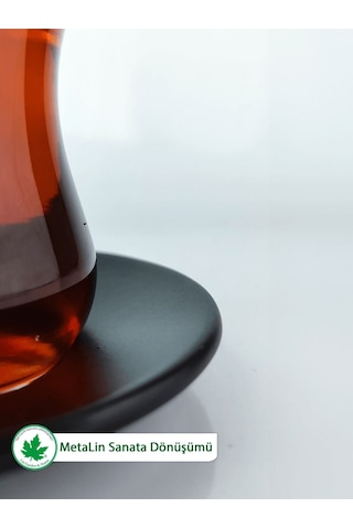 12'li Metal Çay Tabağı - Siyah Siyah