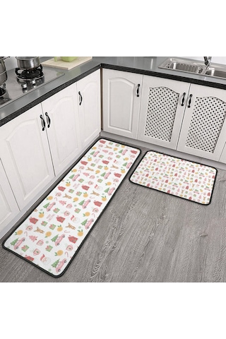 Noel Desenli 2'li Mutfak Matı, Anti-yorgunluk, Yastıklı Ve Kaymaz, Mutfak Ve Ofis İçin Noel Baba Noel Araba