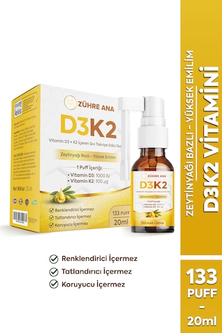 Vitamin D3&k2 İçeren Sıvı Takviye Sprey 20 ML