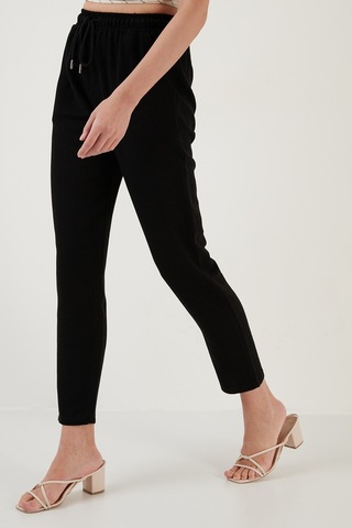 Lela Pamuk Ve Keten Karışımlı Yüksek Bel Rahat Kesim Cepli Bayan Pantolon 5865019 Siyah