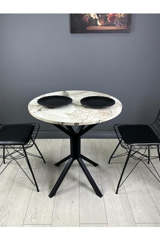 Nisa Efes Yuvarlak Mutfak Masası Yemek Masası Balkon Masası Metal Siyah Ayak 70 Cm