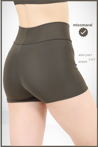Kadın Haki Yüksek Bel Toparlayıcı İç Göstermeyen Boxer Şort Deniz, Havuz & Günlük Kullanım İçin Haki
