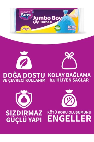 Güçlü Çöp Torbası Jumbo Boy 10'lu 80 X 110 Cm