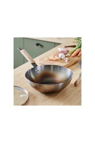 Ikea Vardagen Karbon Çelik Kapaklı Wok Tava 28 Cm Krom - Bej 2 Parça