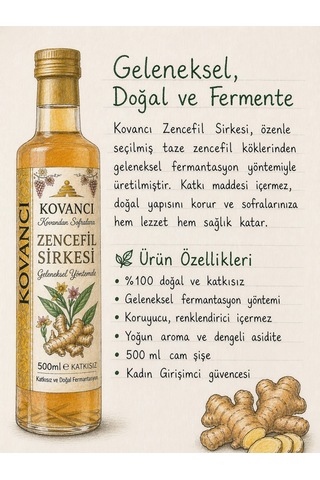 Zencefil Sirkesi 500 Ml-%100 Doğal Fermente & Katkısız